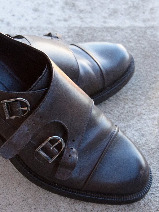 Ermenegildo Zegna Black Leather Double Monk Strap Shoes – Men\'s Size 5.5